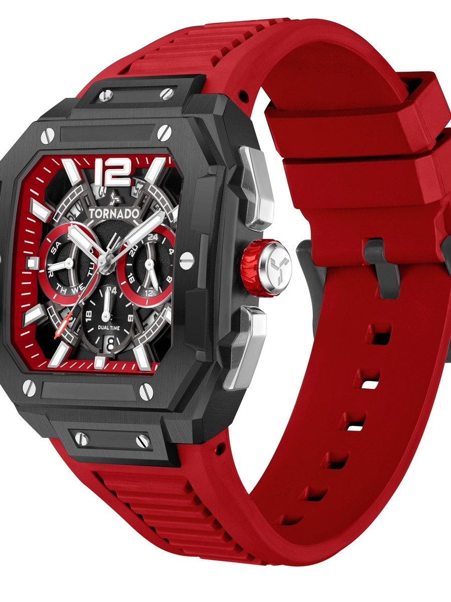 XENITH CURVE Men Miyota JP25 Movement Watch with Multi Function Display and FKM Strap - T26101-XFRR, Red