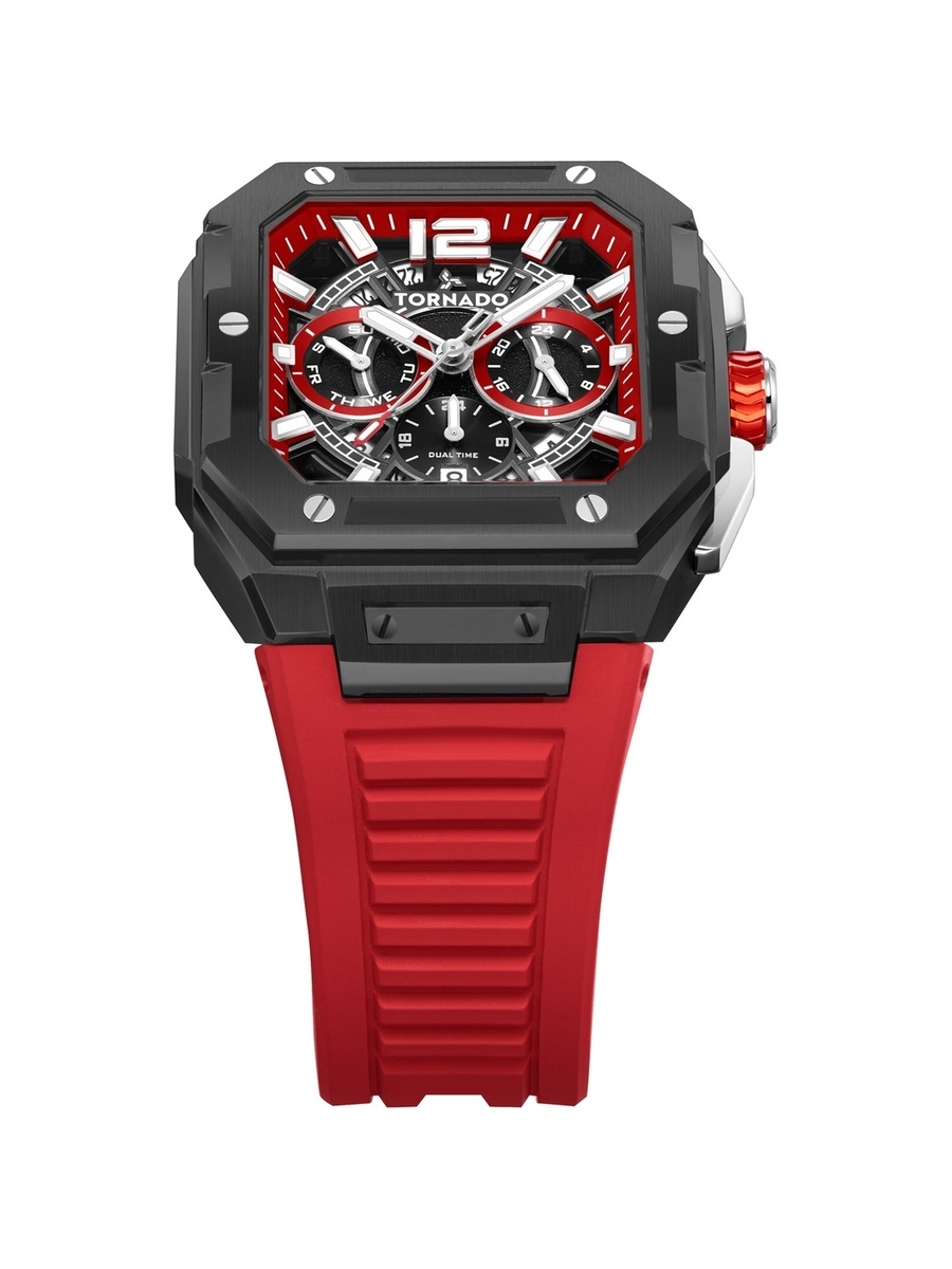 XENITH CURVE Men Miyota JP25 Movement Watch with Multi Function Display and FKM Strap - T26101-XFRR, Red