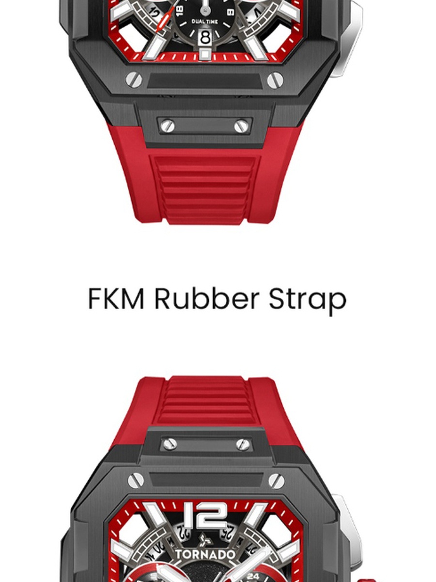 XENITH CURVE Men Miyota JP25 Movement Watch with Multi Function Display and FKM Strap - T26101-XFRR, Red