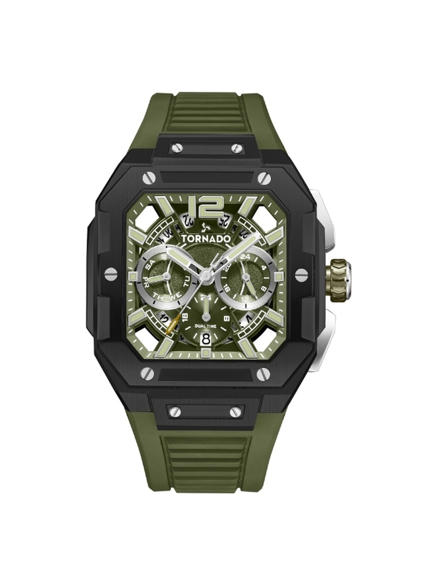XENITH CURVE Men Miyota JP25 Movement Watch with Multi Function Display and FKM Strap - T26101-BFHH, Green