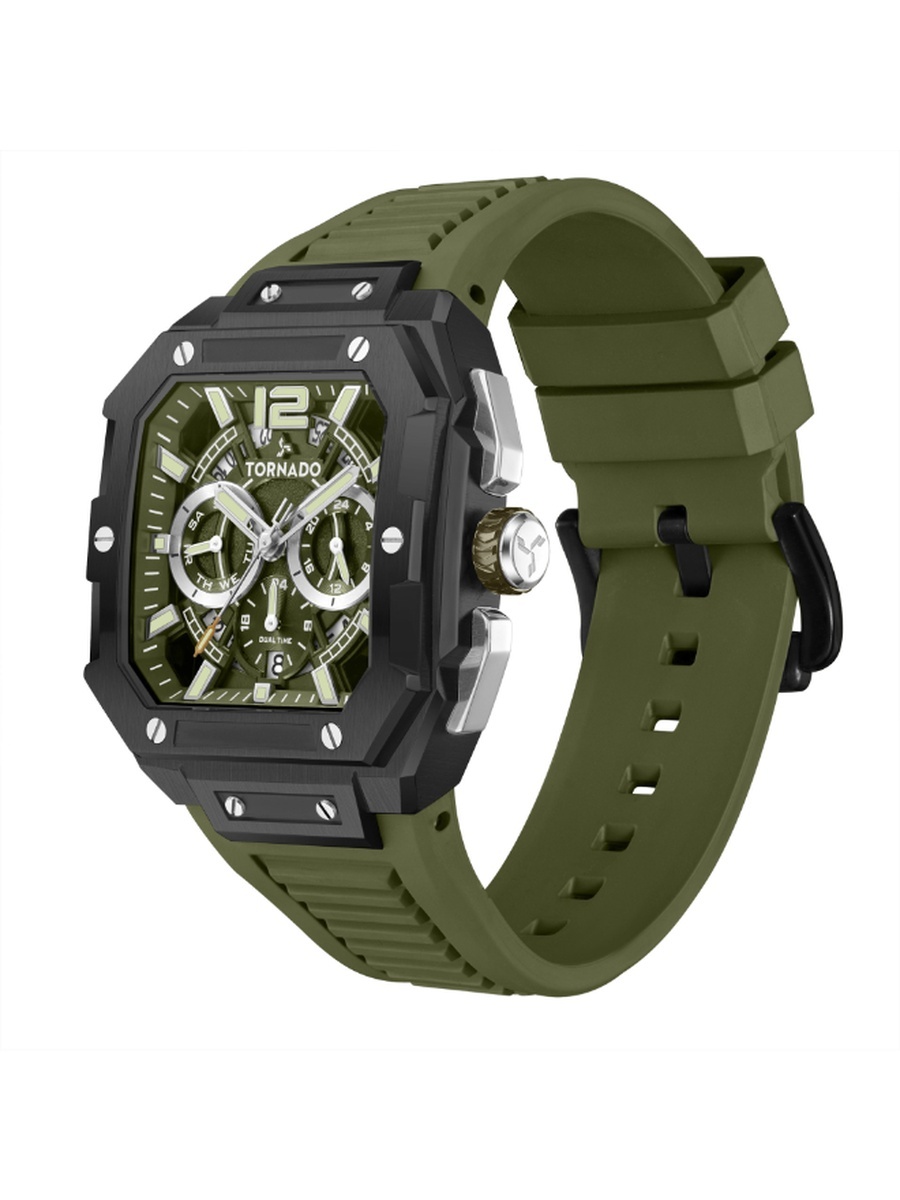 XENITH CURVE Men Miyota JP25 Movement Watch with Multi Function Display and FKM Strap - T26101-BFHH, Green