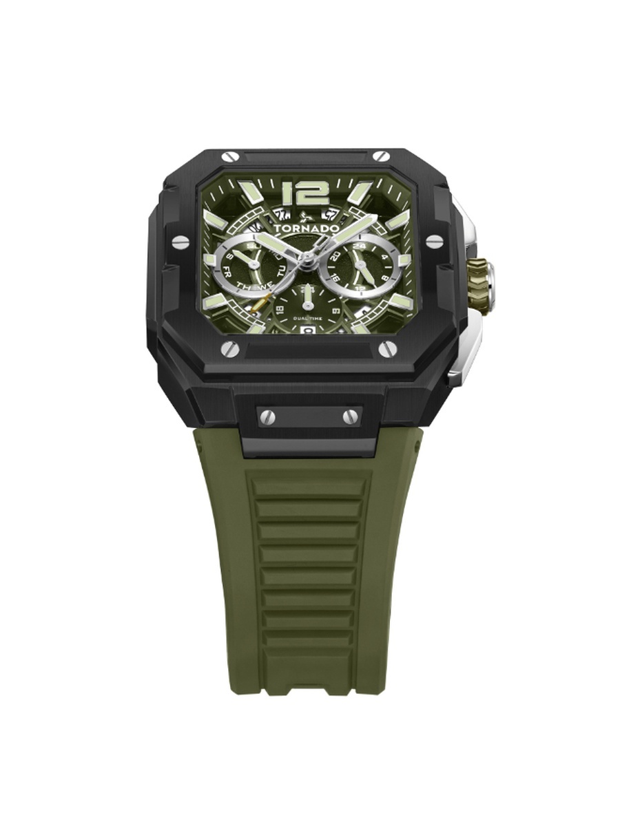 XENITH CURVE Men Miyota JP25 Movement Watch with Multi Function Display and FKM Strap - T26101-BFHH, Green