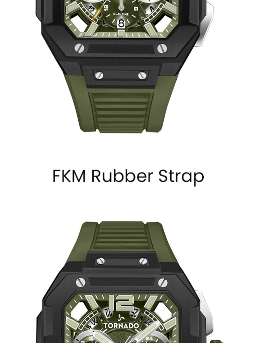 XENITH CURVE Men Miyota JP25 Movement Watch with Multi Function Display and FKM Strap - T26101-BFHH, Green