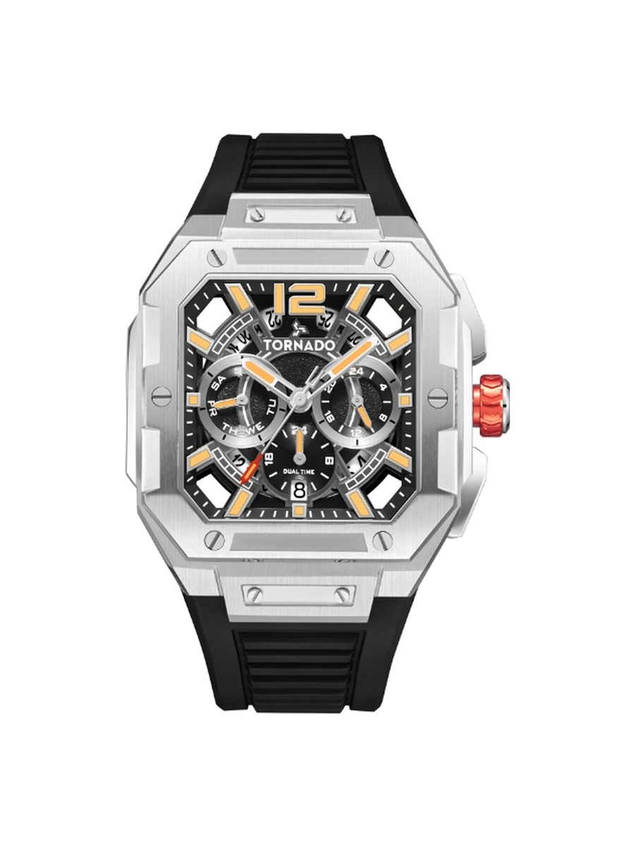 XENITH CURVE Men Miyota JP25 Movement Watch with Multi Function Display and FKM Strap - T26101-SFBB, Black