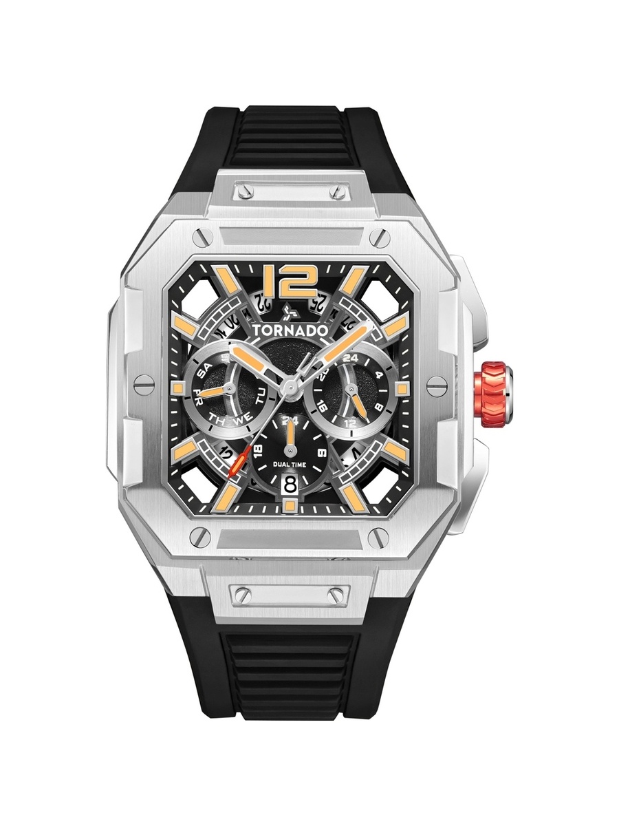 XENITH CURVE Men Miyota JP25 Movement Watch with Multi Function Display and FKM Strap - T26101-SFBB, Black