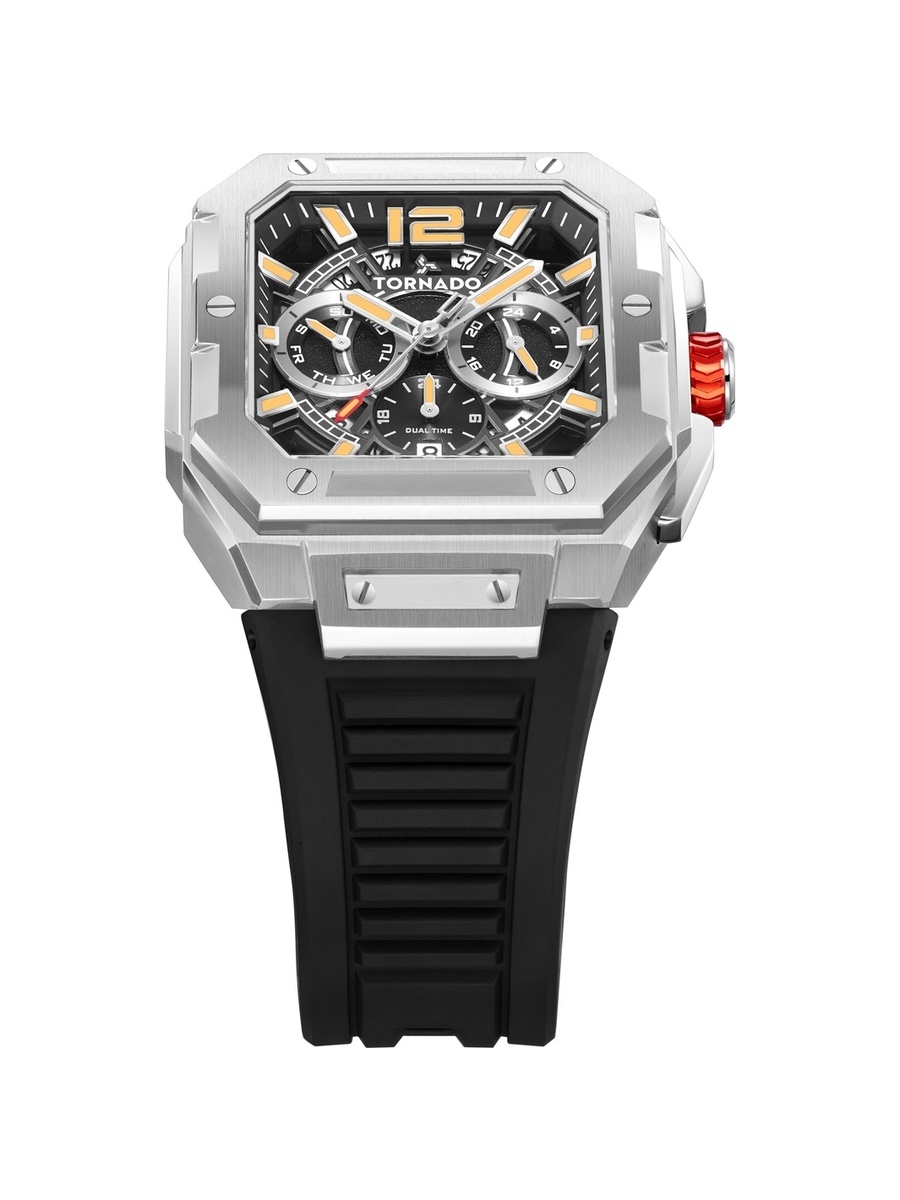 XENITH CURVE Men Miyota JP25 Movement Watch with Multi Function Display and FKM Strap - T26101-SFBB, Black