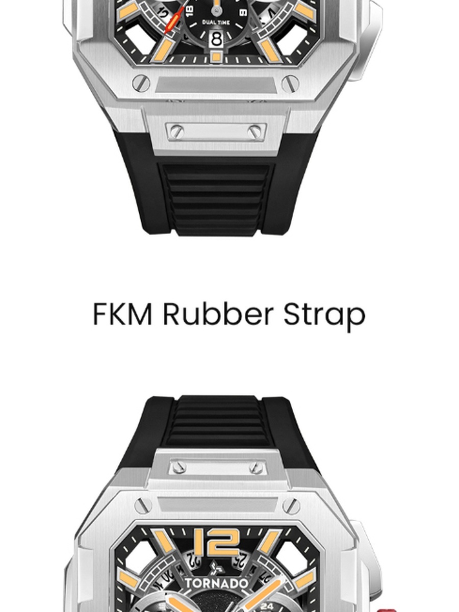 XENITH CURVE Men Miyota JP25 Movement Watch with Multi Function Display and FKM Strap - T26101-SFBB, Black