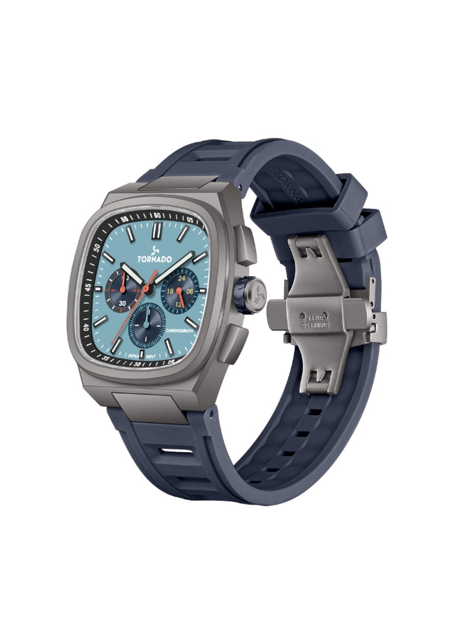 ARISTOCRATE Men Seiko VD54 Movement Watch with Chronograph Display and Rubber Strap - T26102-BRNL, Blue
