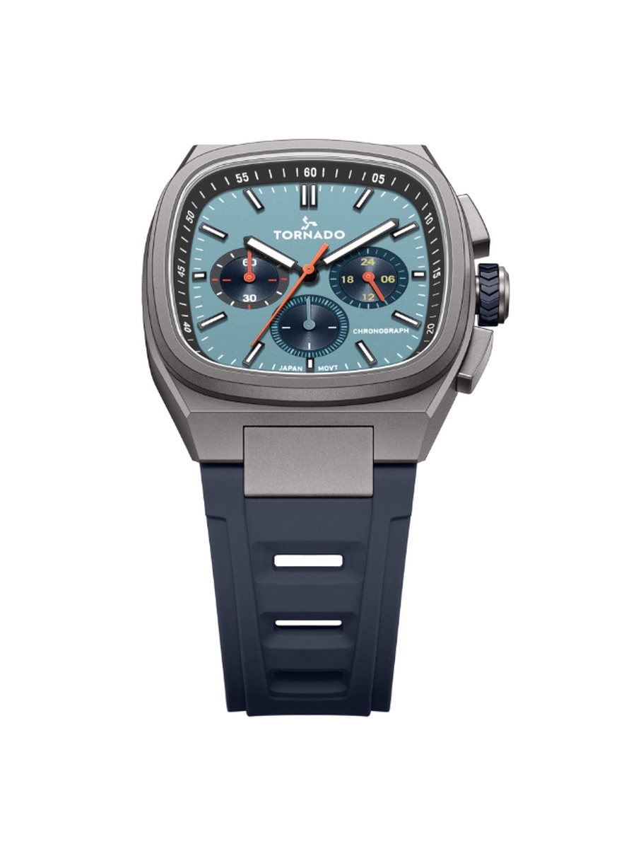 ARISTOCRATE Men Seiko VD54 Movement Watch with Chronograph Display and Rubber Strap - T26102-BRNL, Blue