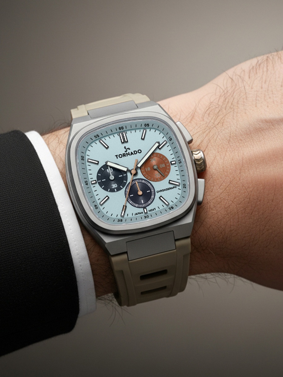 ARISTOCRATE Men Seiko VD54 Movement Watch with Chronograph Display and Rubber Strap - T26102-XREL, Khaki
