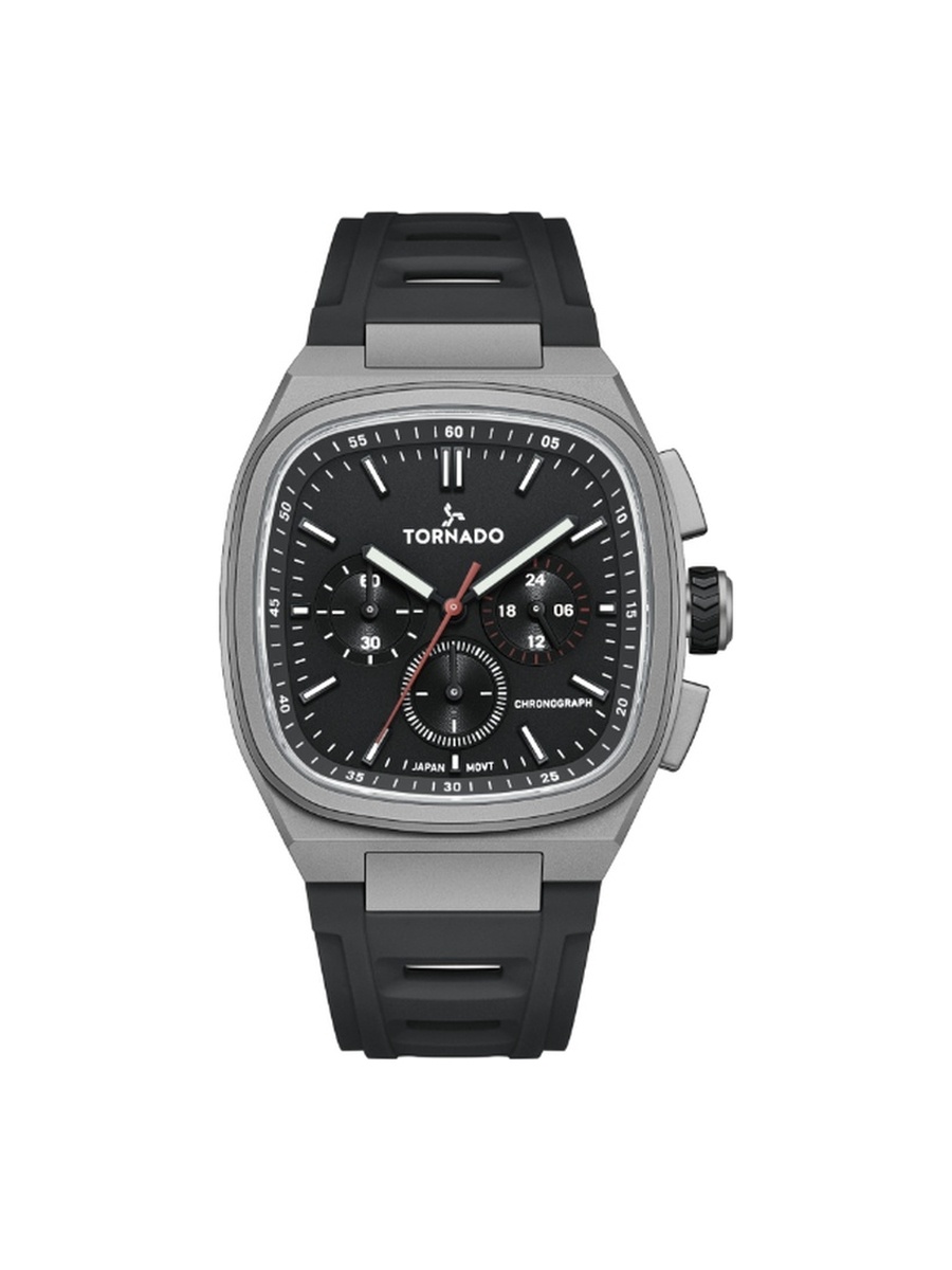 ARISTOCRATE Men Seiko VD54 Movement Watch with Chronograph Display and Rubber Strap - T26102-XRBB, Black