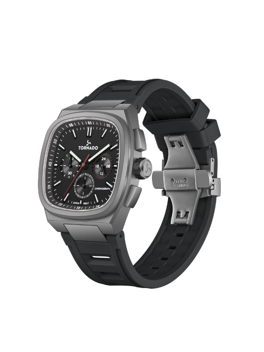 ARISTOCRATE Men Seiko VD54 Movement Watch with Chronograph Display and Rubber Strap - T26102-XRBB, Black