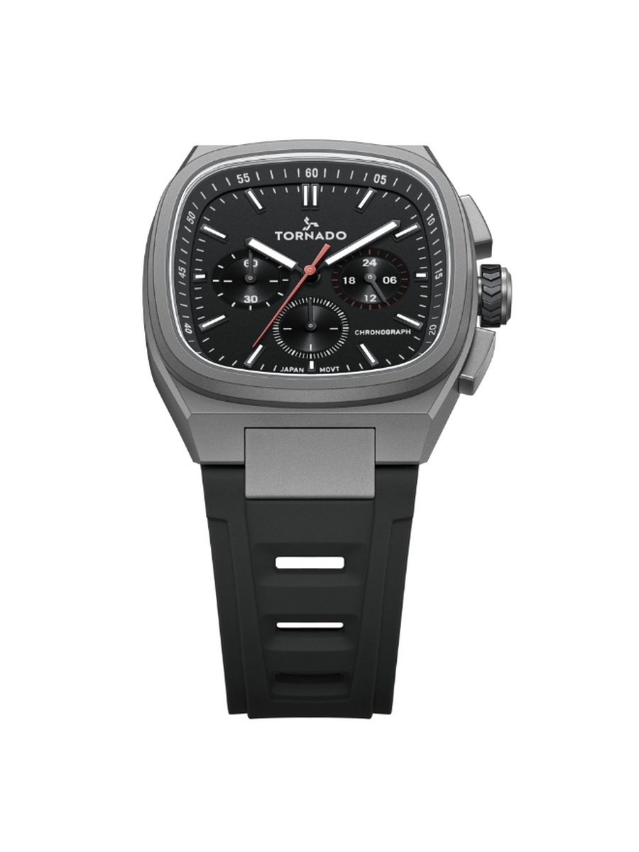 ARISTOCRATE Men Seiko VD54 Movement Watch with Chronograph Display and Rubber Strap - T26102-XRBB, Black