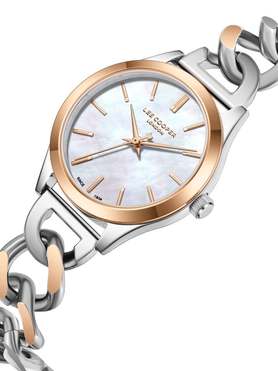 Women JP25 Movement Watch, Analog Display and Metal Strap - LC08291.520, Two Tone Rose Gold