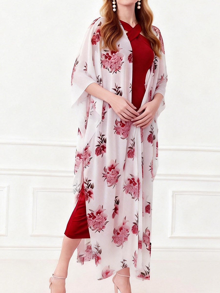 Black Halter Neck Maxi Dress and Printed Kimono Co-ord Set