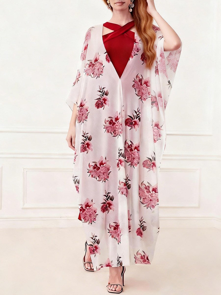 Black Halter Neck Maxi Dress and Printed Kimono Co-ord Set