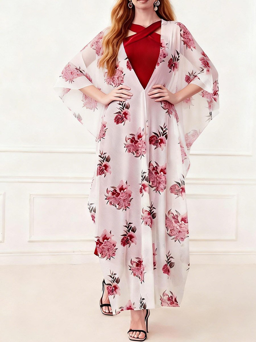 Black Halter Neck Maxi Dress and Printed Kimono Co-ord Set
