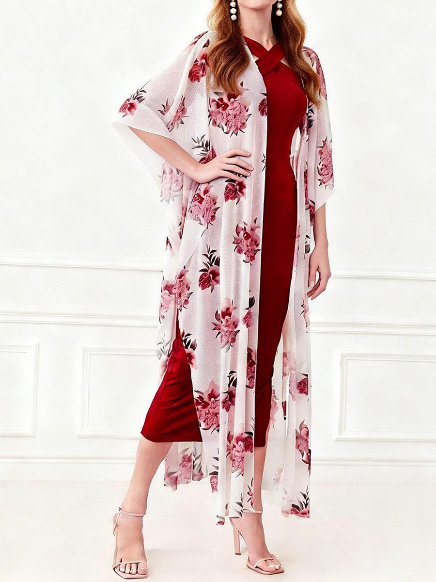 Black Halter Neck Maxi Dress and Printed Kimono Co-ord Set