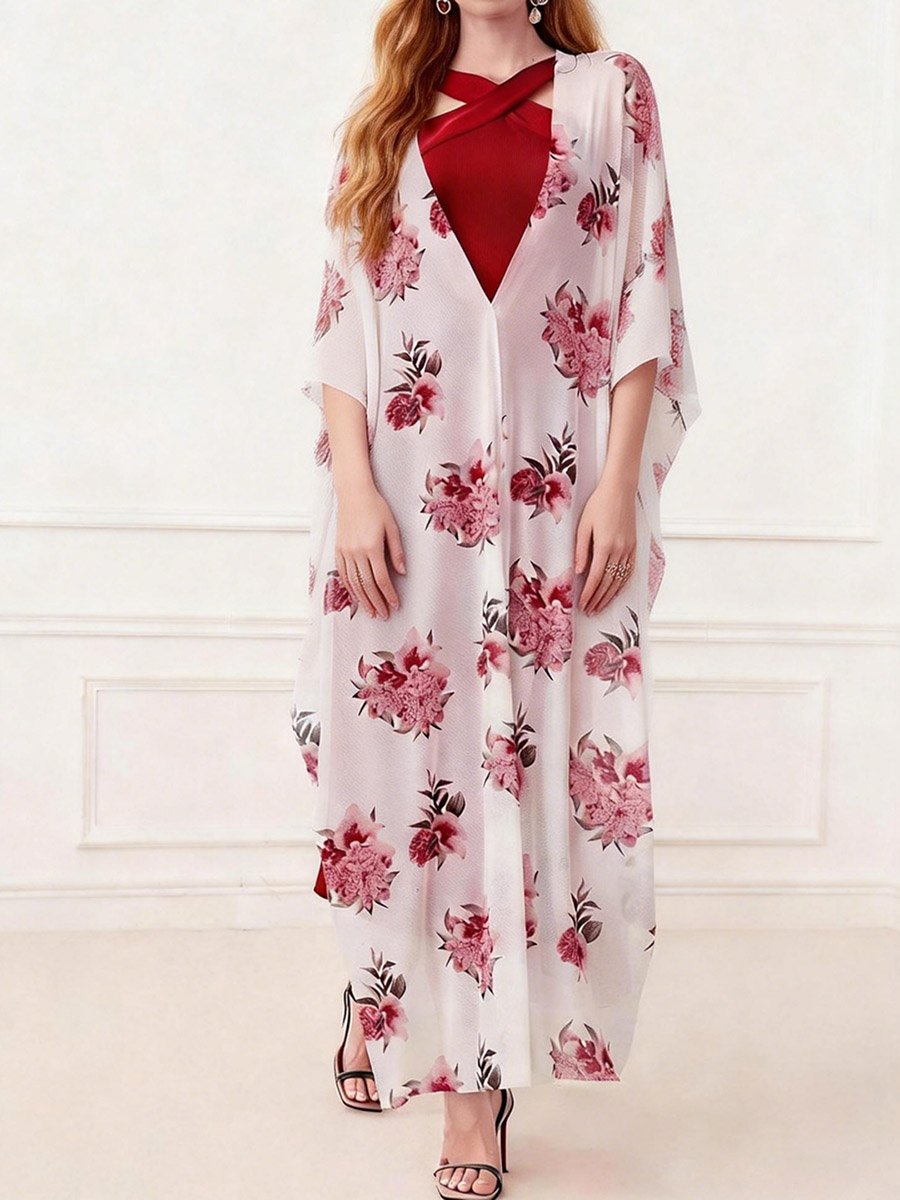 Black Halter Neck Maxi Dress and Printed Kimono Co-ord Set