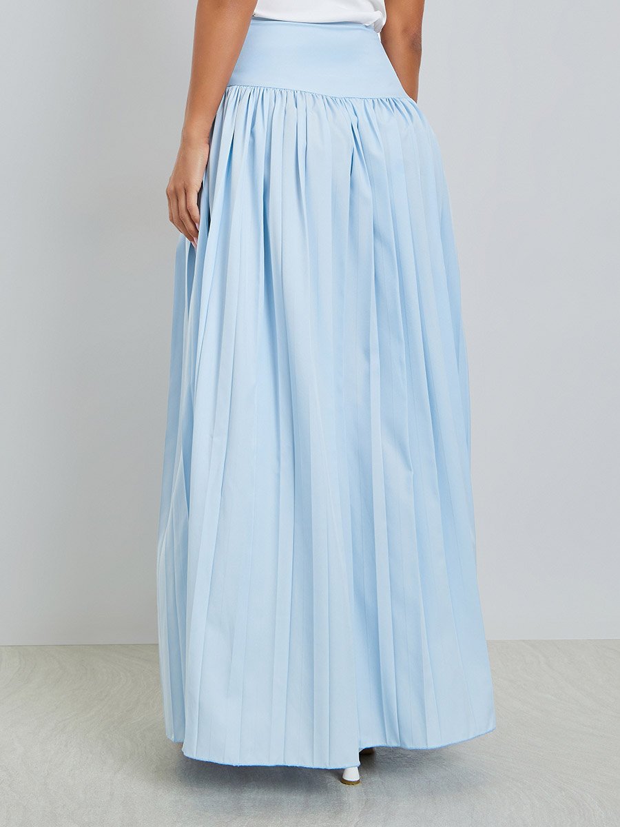 Blue Wide Waistband Pleated Maxi Skirt