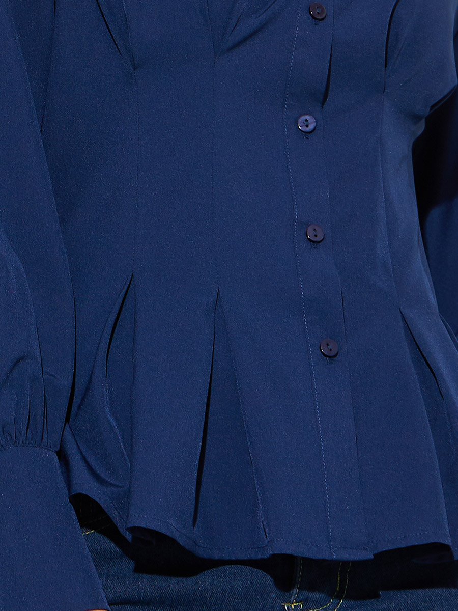 Navy Blue Fitted Peplum Shirt with Buttons