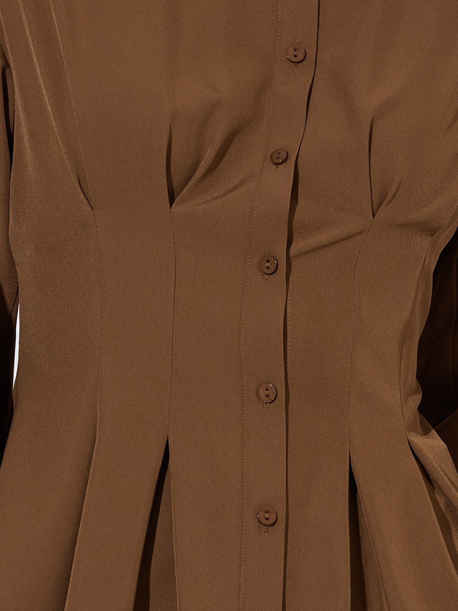 Brown Fitted Peplum Shirt with Buttons