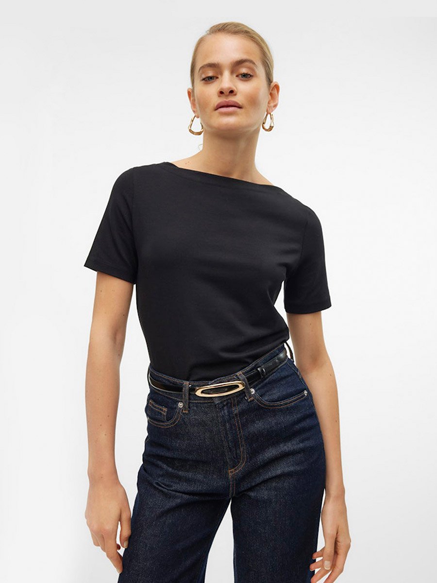 Black Panda Solid Short Sleeves Top