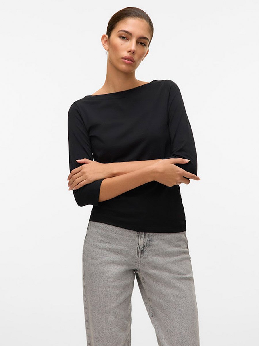 Black Panda Solid 3/4 Sleeves Top