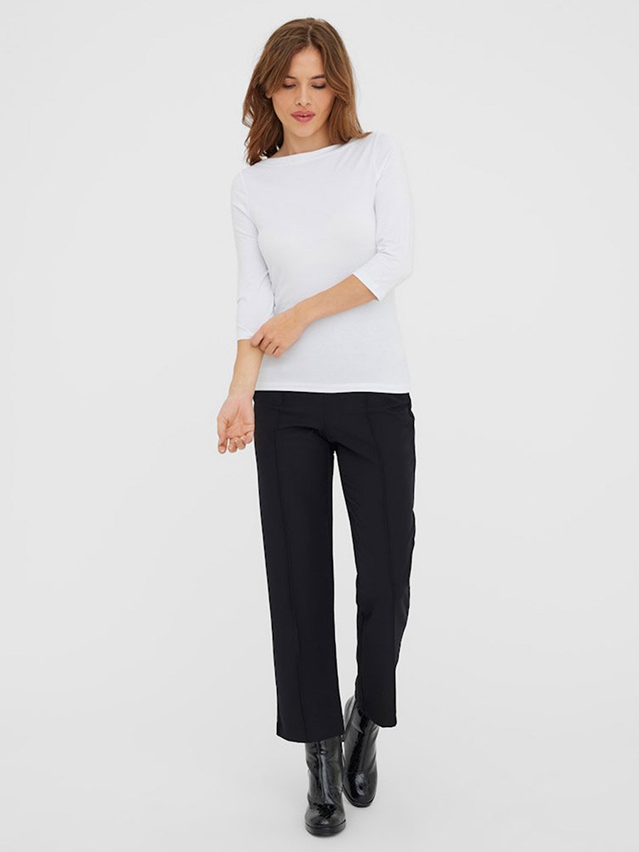White Panda Solid 3/4 Sleeves Top