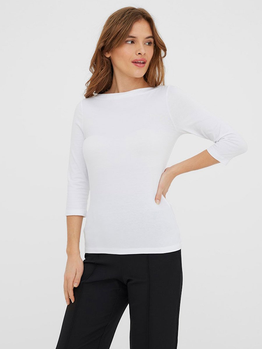 White Panda Solid 3/4 Sleeves Top