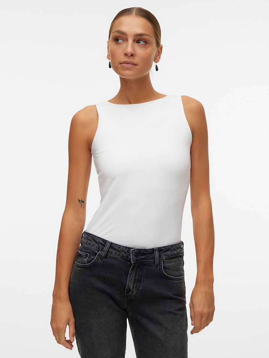 White Million Solid Sleeveless Top with 2-Way Neck