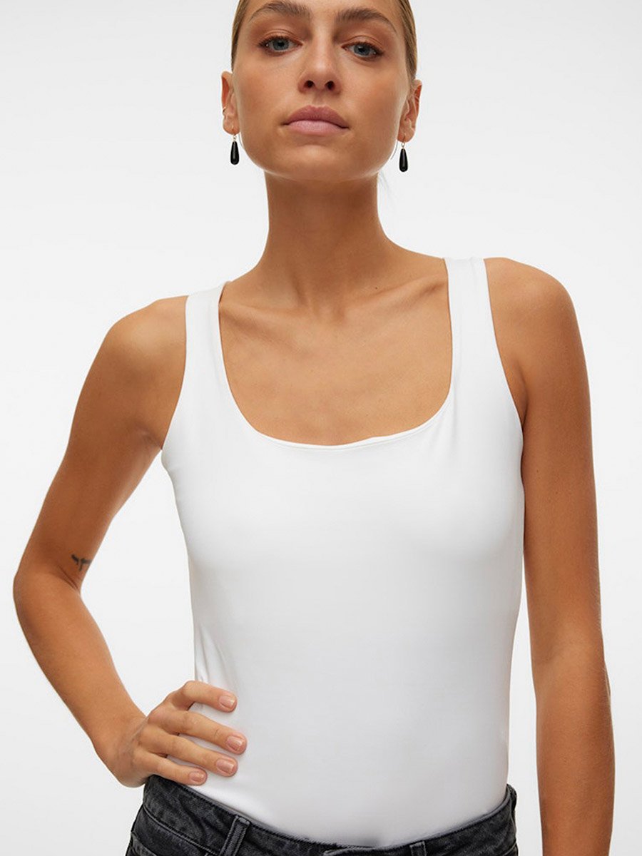White Million Solid Sleeveless Top with 2-Way Neck