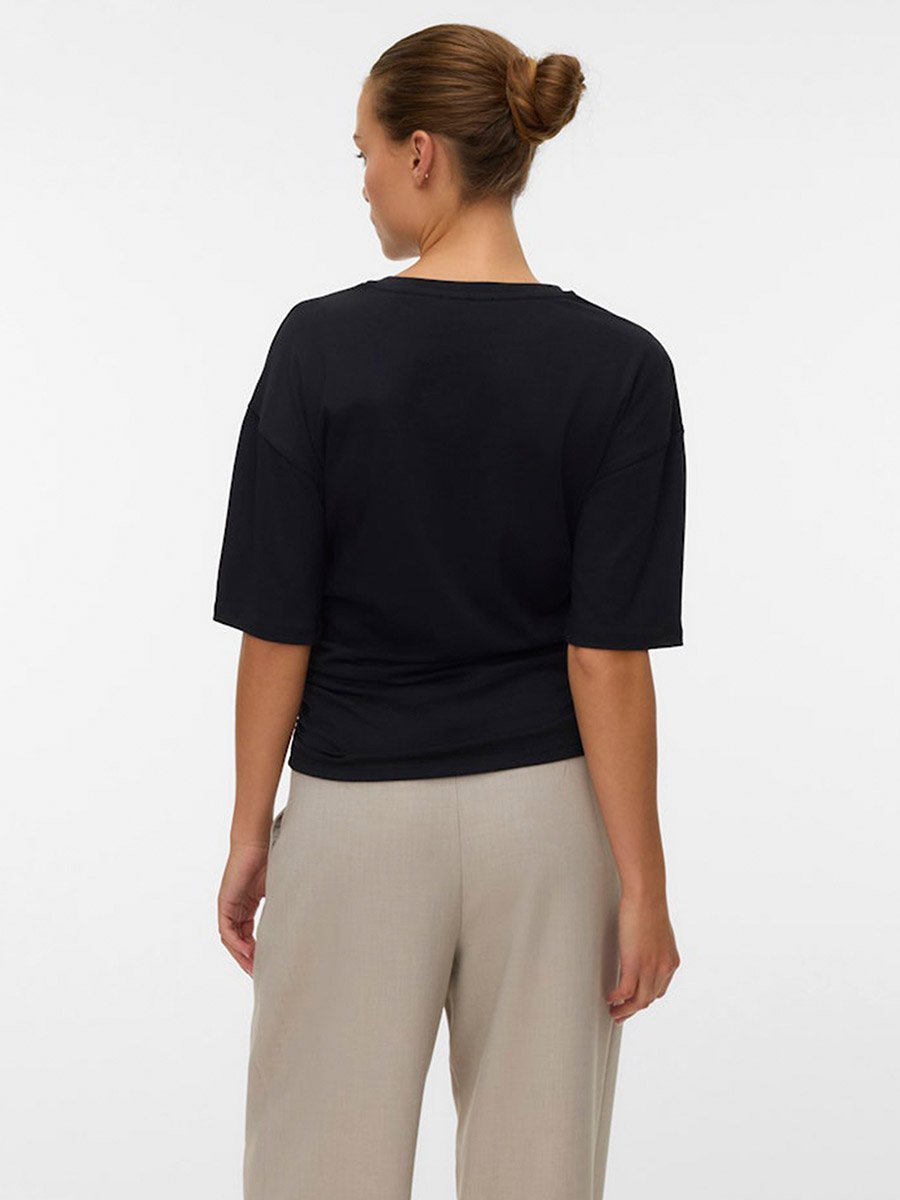 Black Awnavaro Solid Ruched Side Top