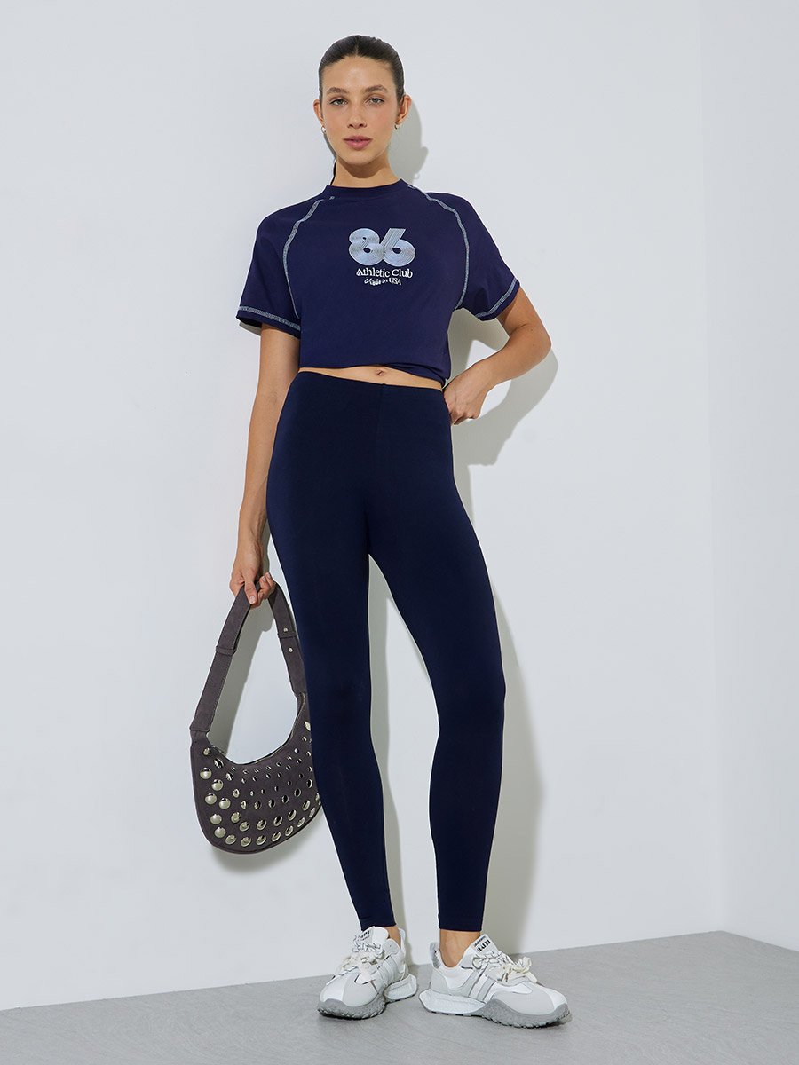 Pack of 2 - Black and Navy Blue Solid Ankle-Length Leggings
