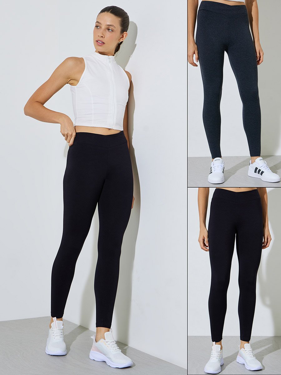 Pack of 2 - Black and Charcoal Solid Skinny Leggings