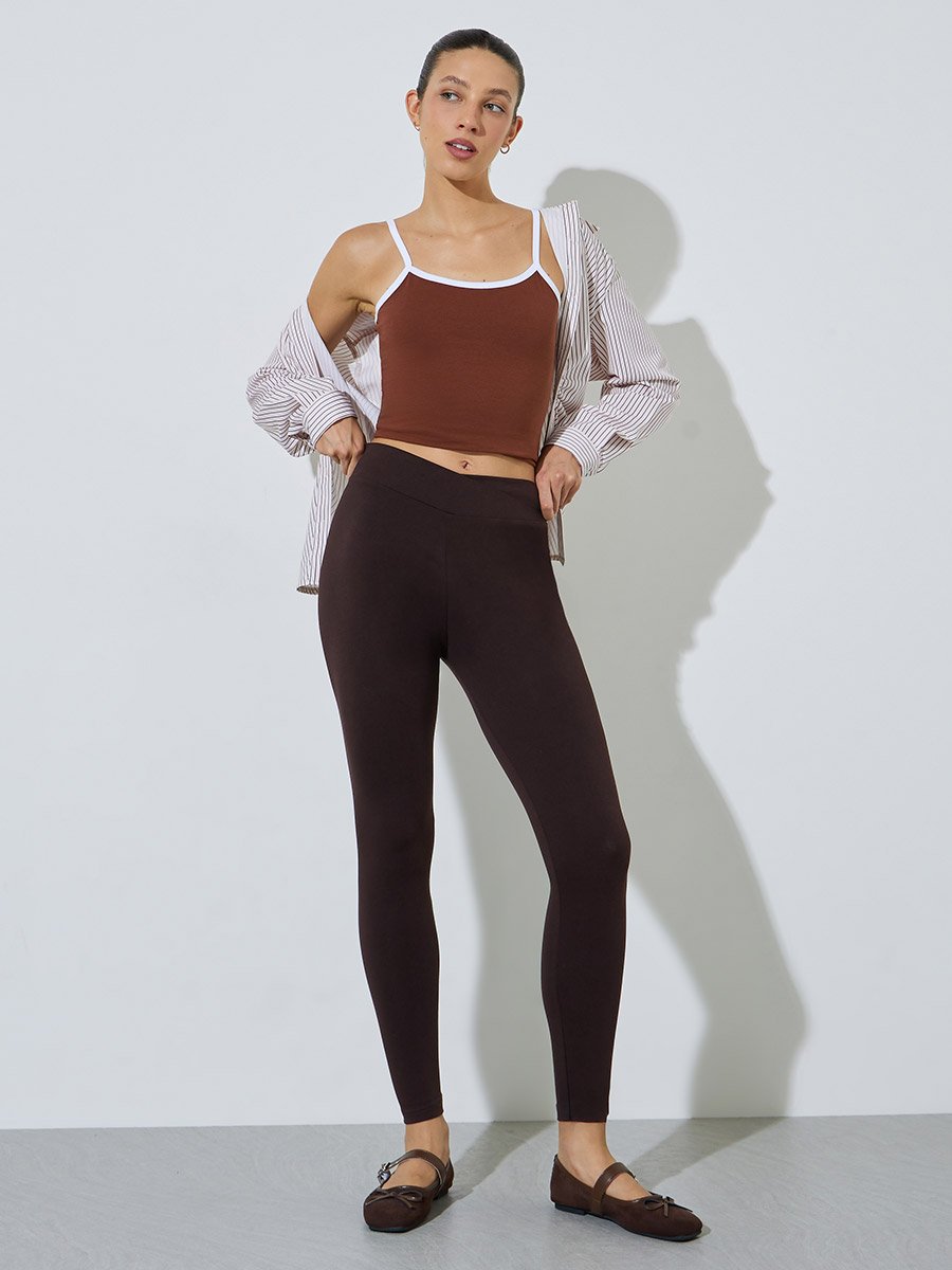 Pack of 2 - Black and Brown Solid Skinny Leggings