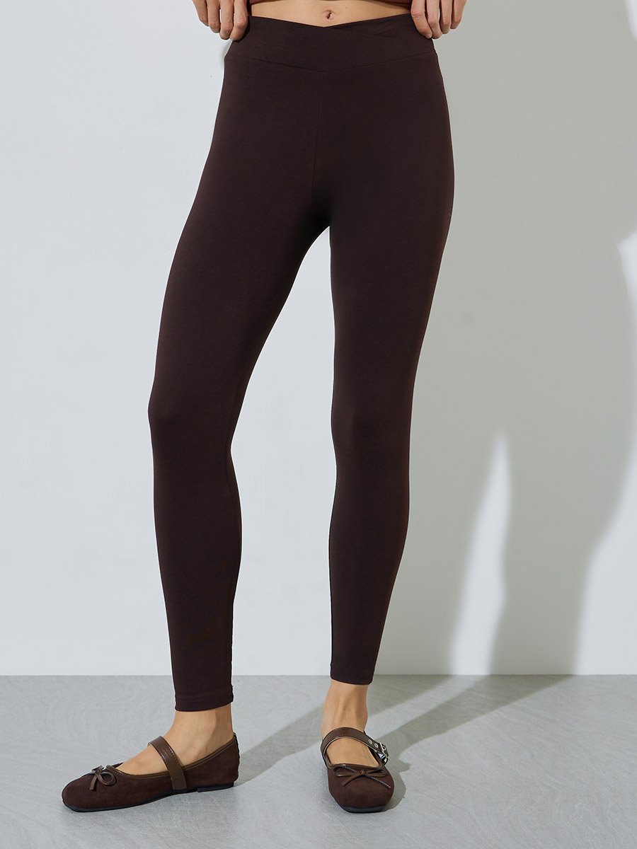 Pack of 2 - Black and Brown Solid Skinny Leggings