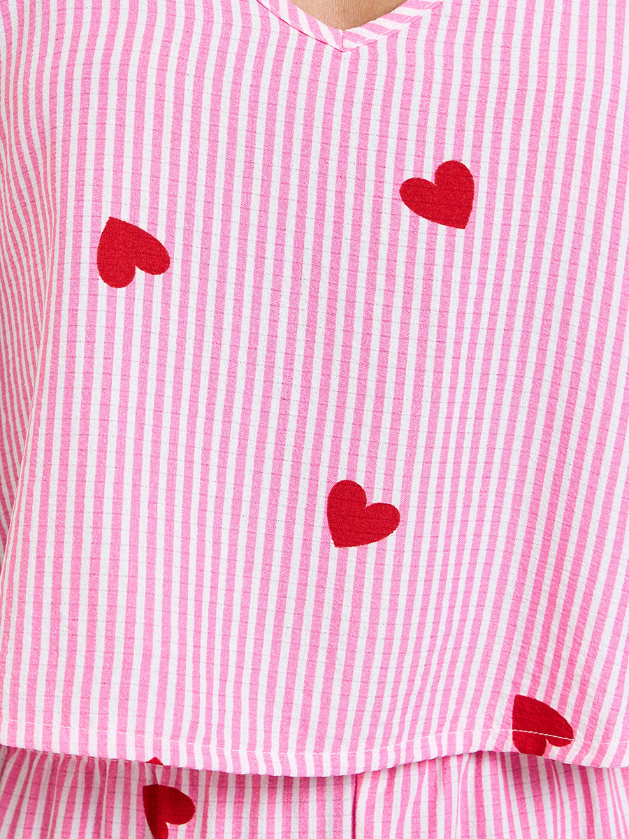 Red Heart Striped Print Cami and Pyjama Set