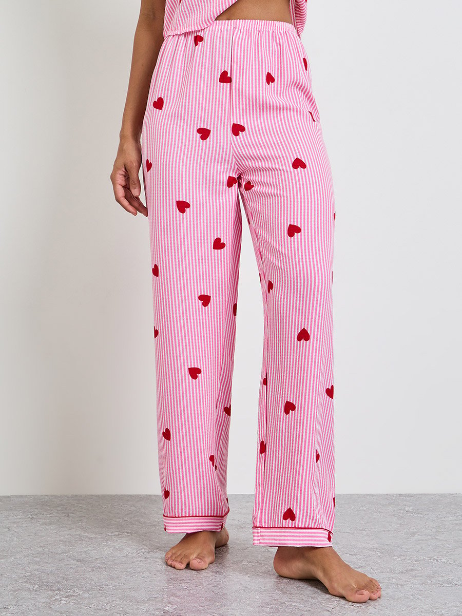 Red Heart Striped Print Cami and Pyjama Set