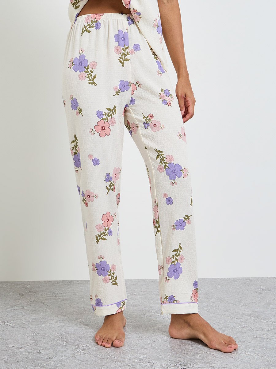 White Floral Print Shirt and Pyjama Set