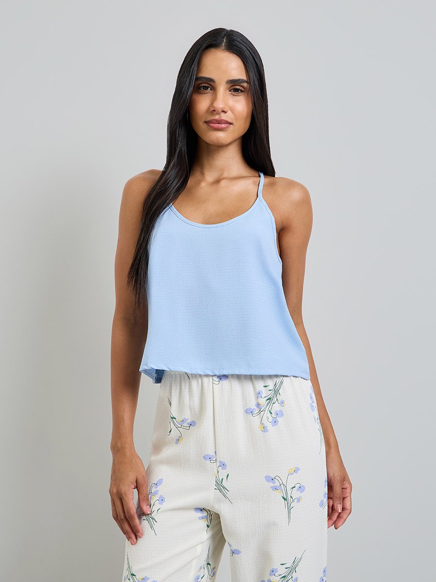 Solid Cami and Floral Print Pyjama Set