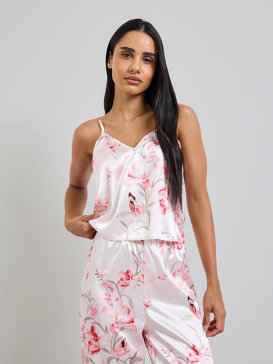 Light Pink Floral Print Cami and Pyjama Set