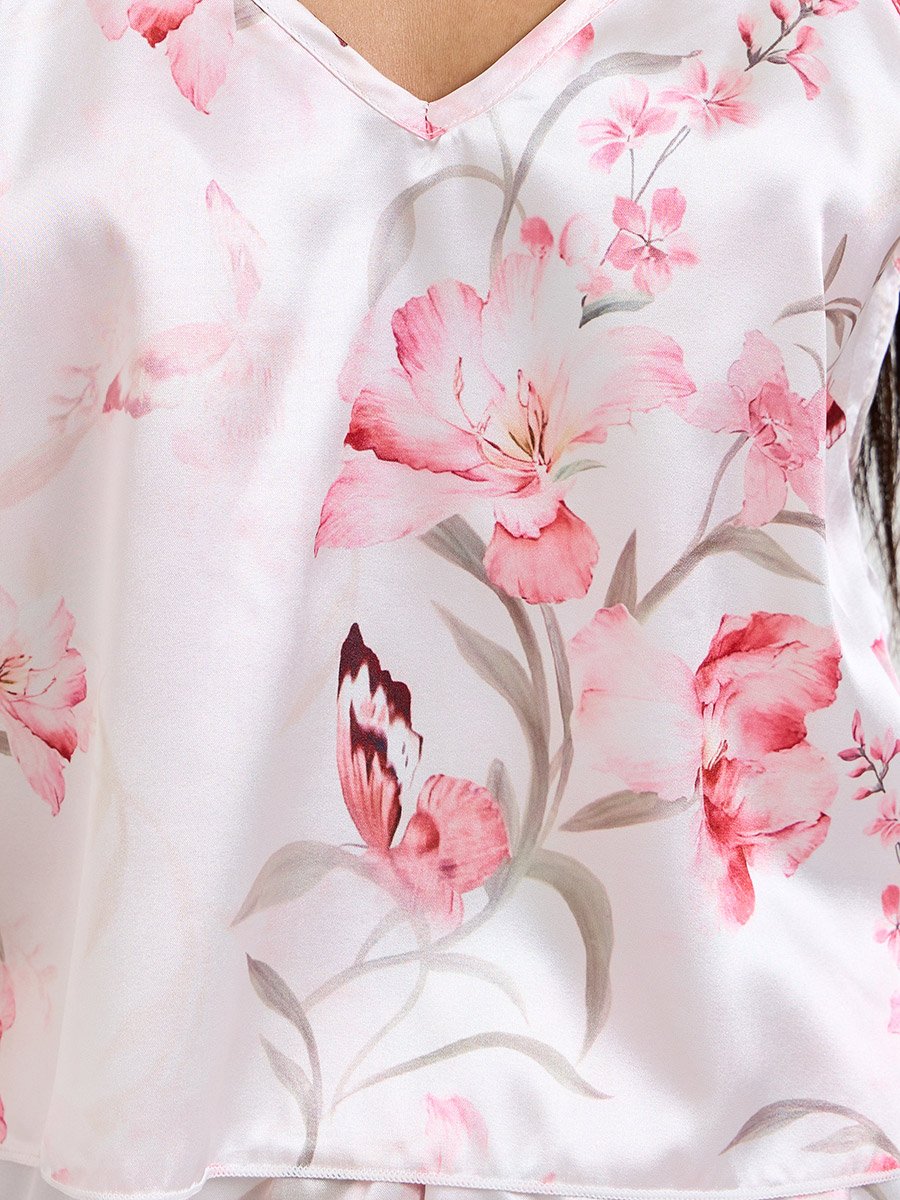Light Pink Floral Print Cami and Pyjama Set