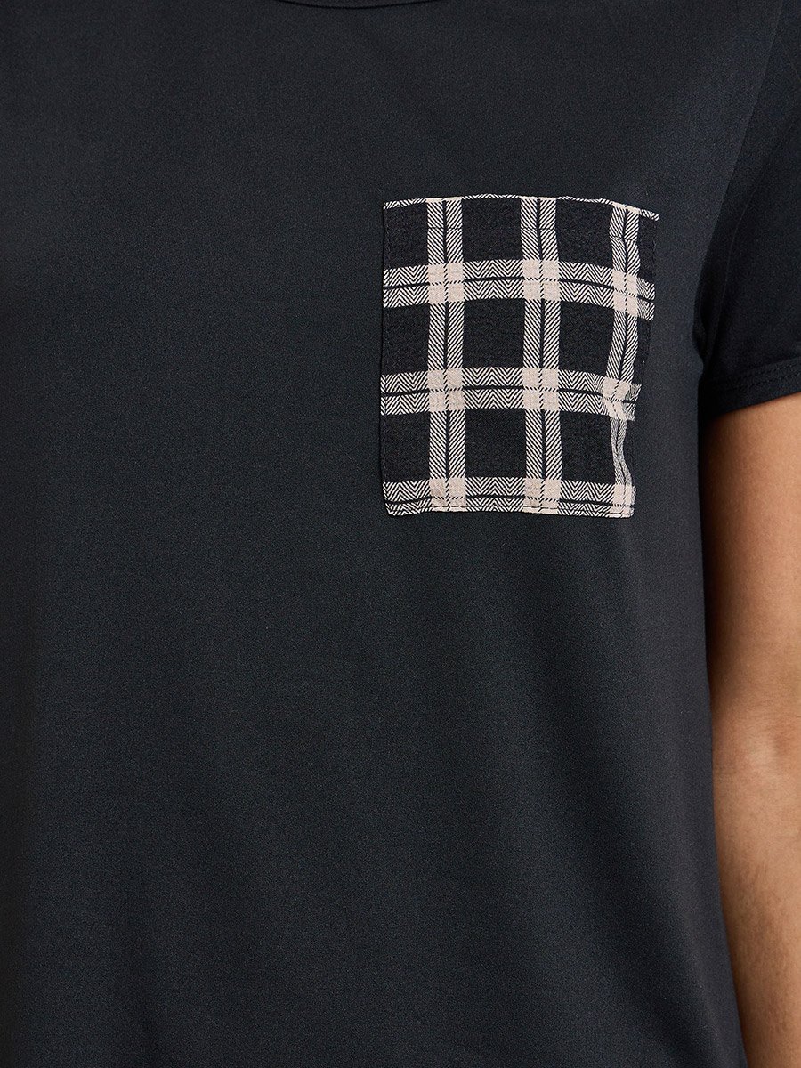 Black Checked Pocket T-Shirt and Pyjama Set