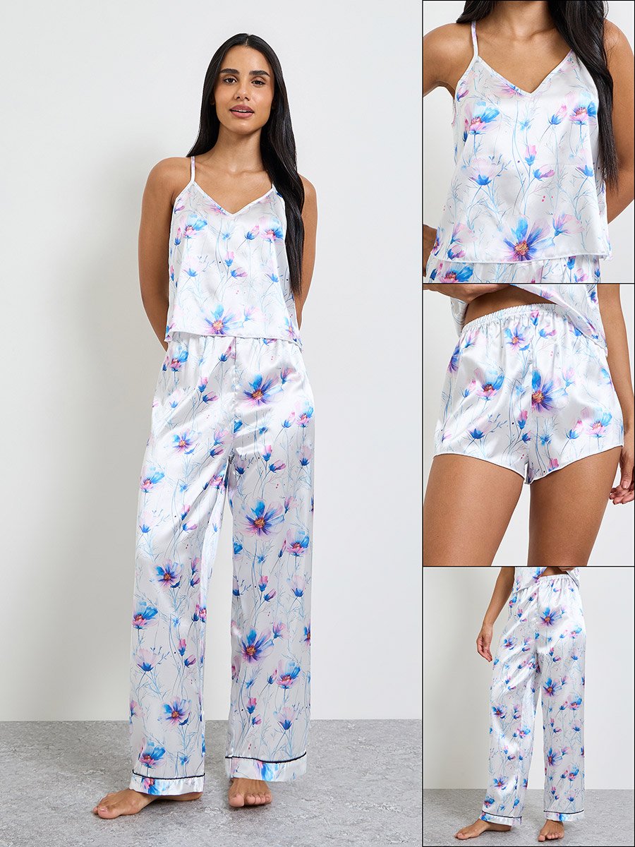 Pack of 3 - Floral Print Cami, Shorts and Pyjama Set