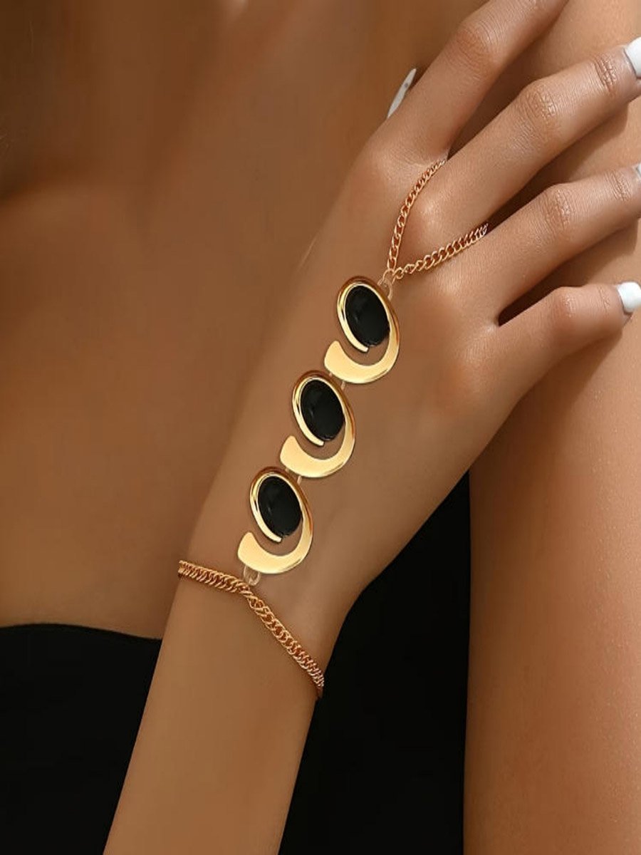 Gold Hand Chain Bracelet with Black Accents