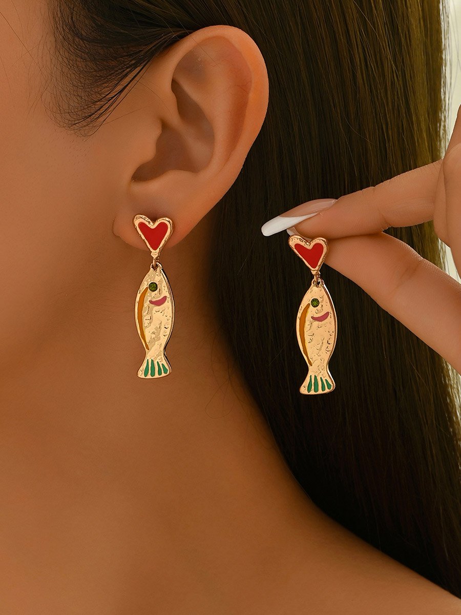 Fish and Heart Stud Earrings