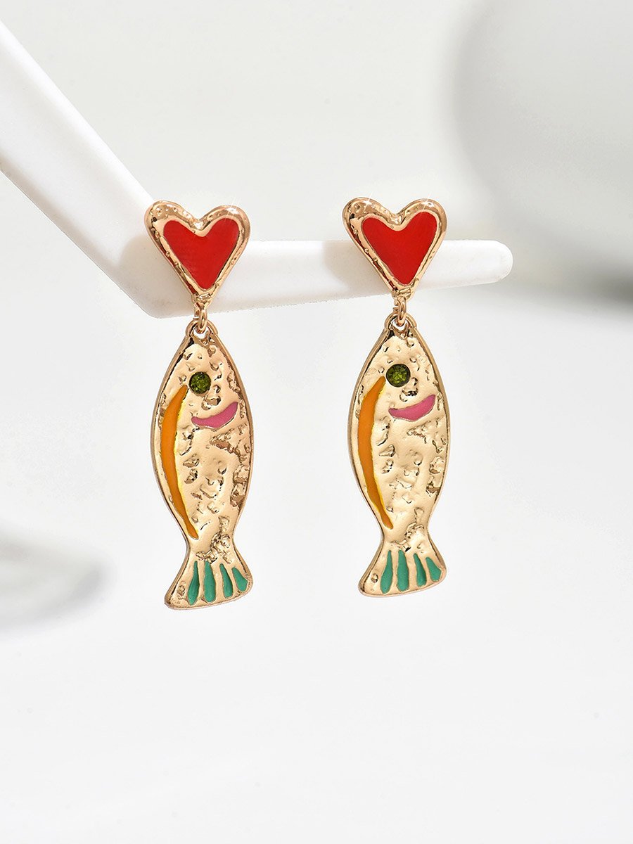 Fish and Heart Stud Earrings