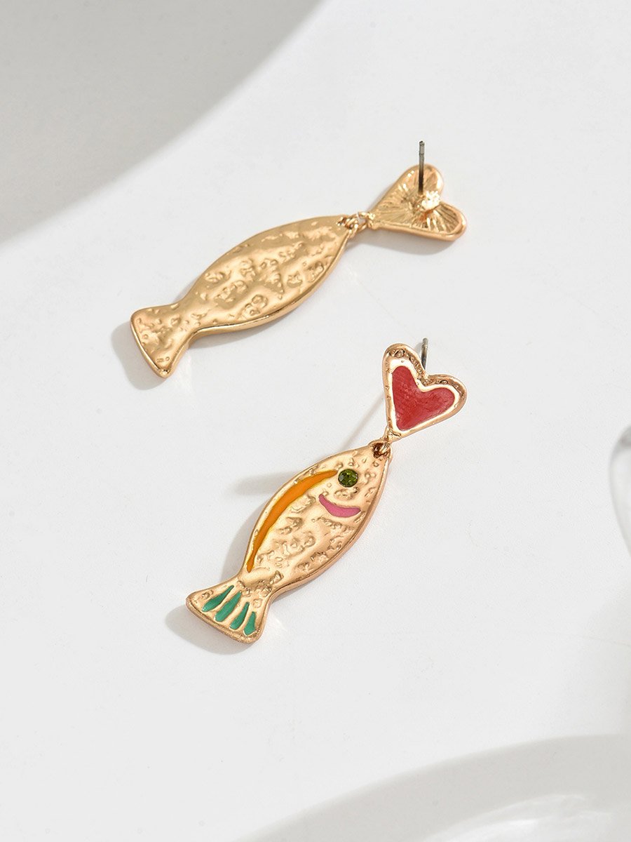 Fish and Heart Stud Earrings