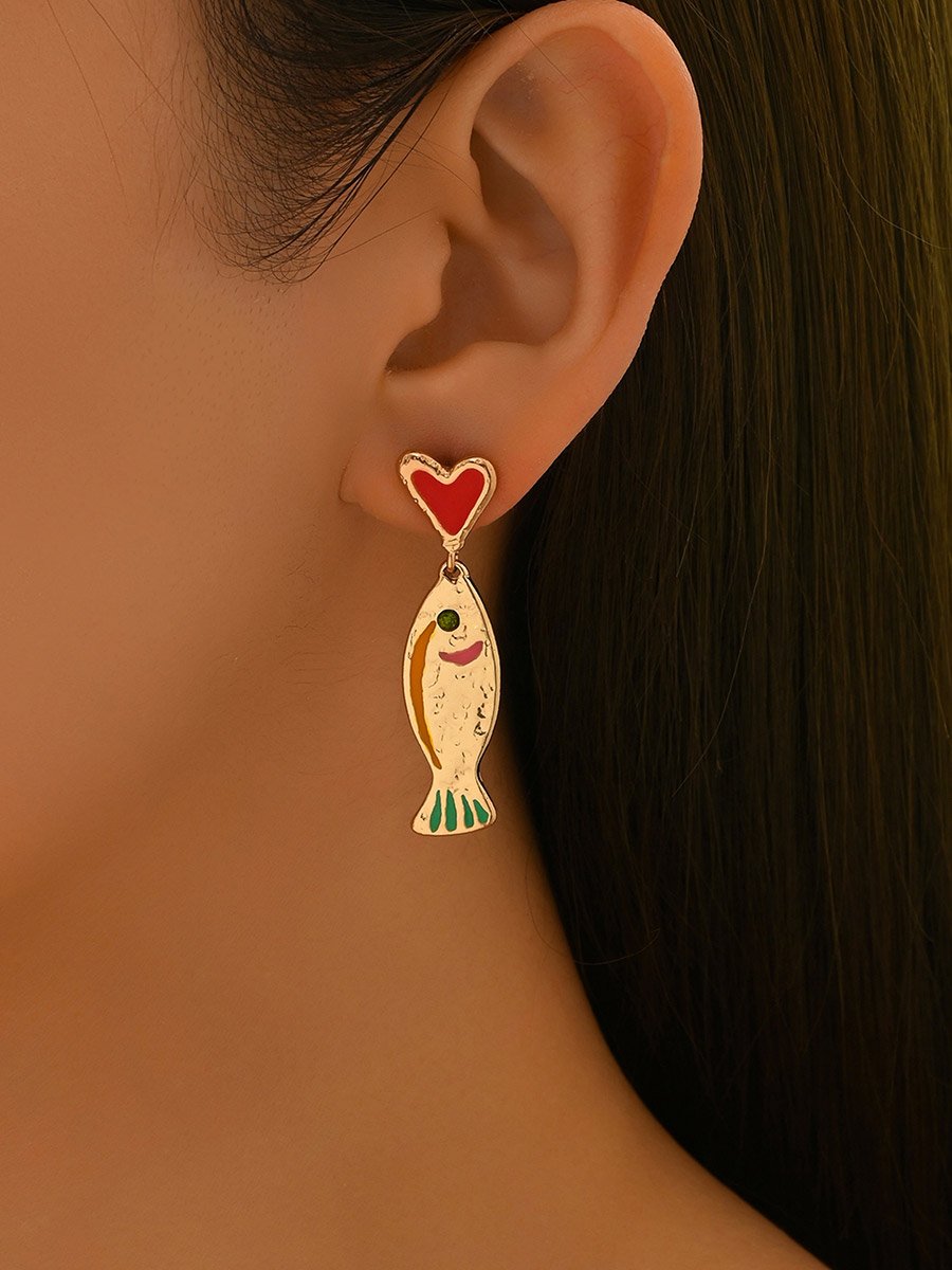 Fish and Heart Stud Earrings